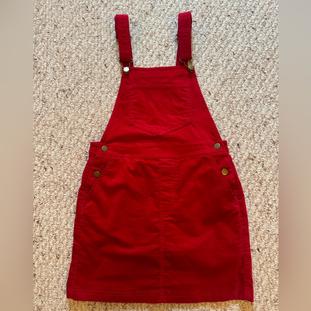 *3 for $9* Red Mini Overalls Dress